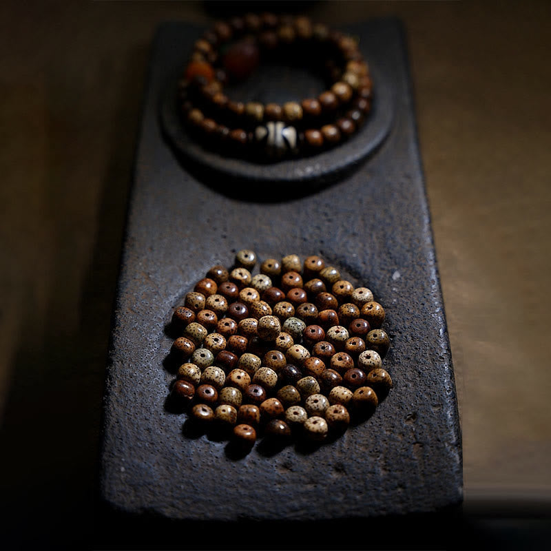 Nimara Ritual Tibetan Bodhi Seed Amber Dzi Bead Agate Zakiram Goddess of Wealth Beads Triple Wrap Bracelet