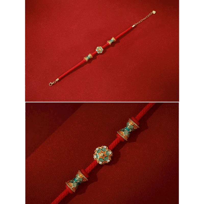 Nimara Ritual Dunhuang 925 Sterling Silver Lotus Drum New Beginning Red Rope Bracelet