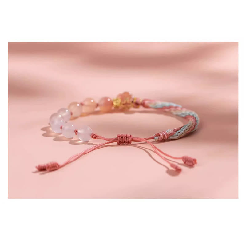 Nimara Ritual Natural Gradient Agate Reincarnation Knot Peach Blossom Wealth Luck Handmade String Bracelet