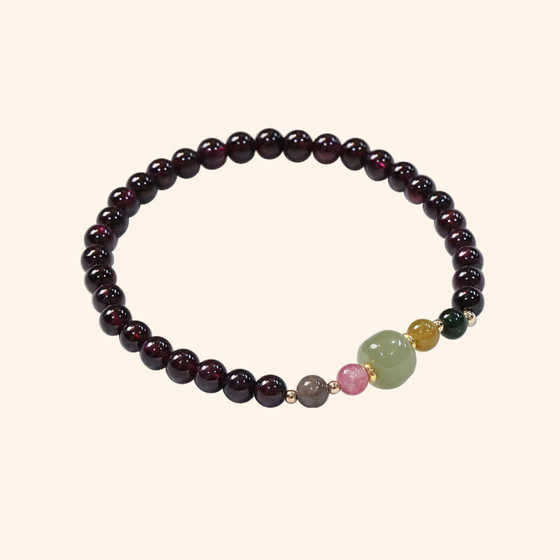 Nimara Ritual Natural Garnet Hetian Jade Tourmaline Bead Passion Bracelet