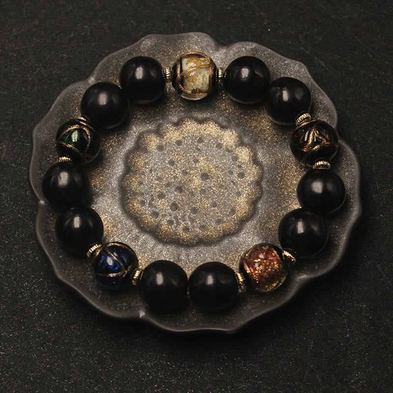 Nimara Ritual Western Soapberry Incense Ash Liuli Glass Bead Wealth Bracelet