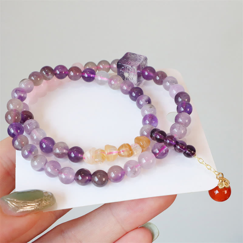 Nimara Ritual Natural Amethyst Citrine Positive Transformation Double Wrap Bracelet
