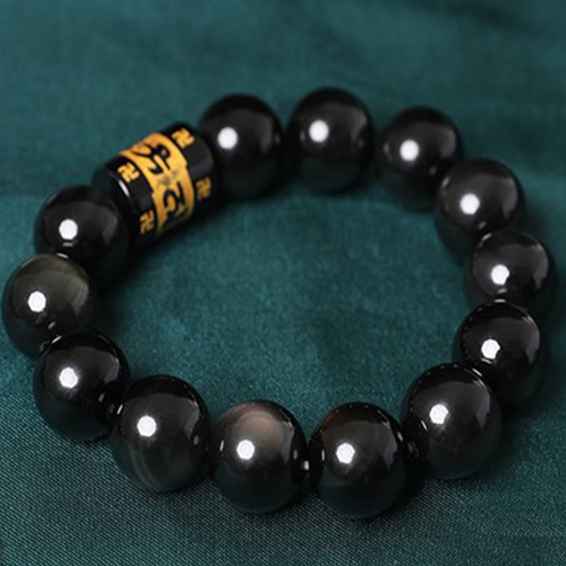 Nimara Ritual Rainbow Obsidian Om Mani Padme Hum Swastika Positive Bracelet