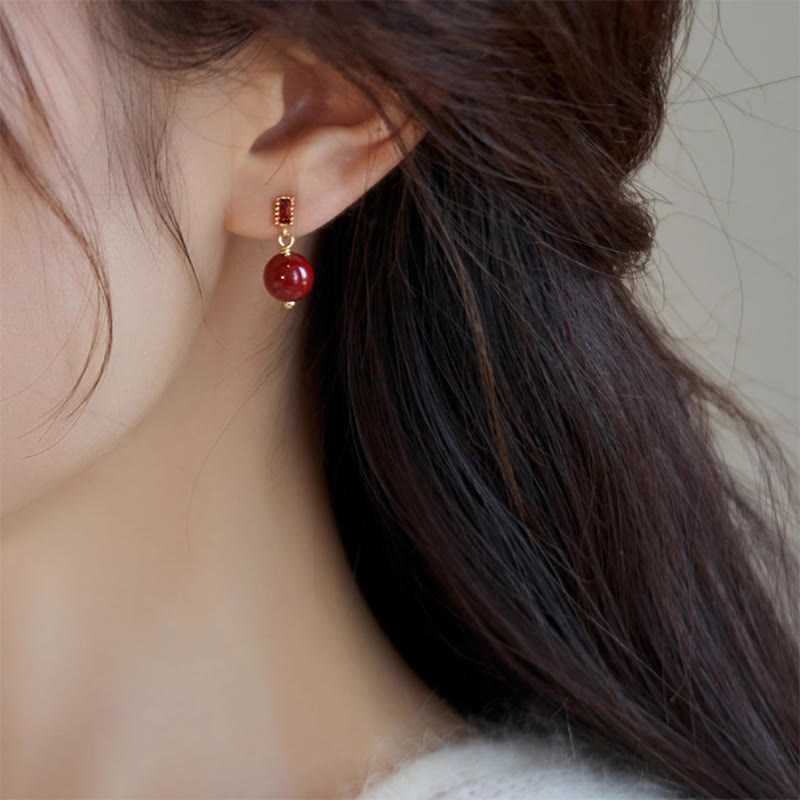Nimara Ritual 925 Sterling Silver Posts 14K Gold Filled Cinnabar Bead Zircon Calm Earrings