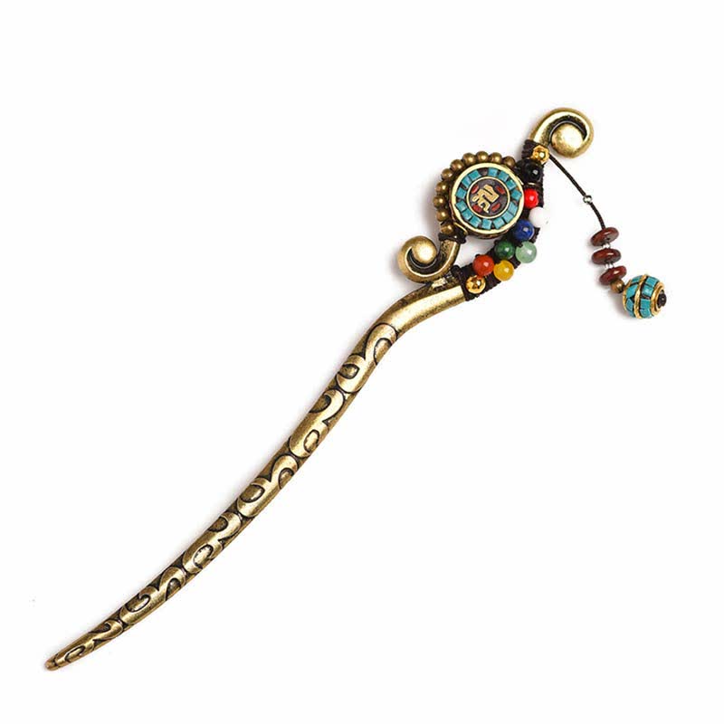 Nimara Ritual Tibetan Turquoise Agate Protection Hairpin Decorations