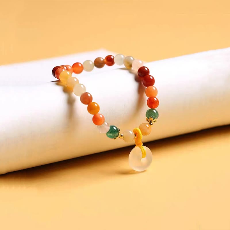 Nimara Ritual 14K Gold Plated Colorful Golden Silk Jade Peace Buckle Wealth Bracelet
