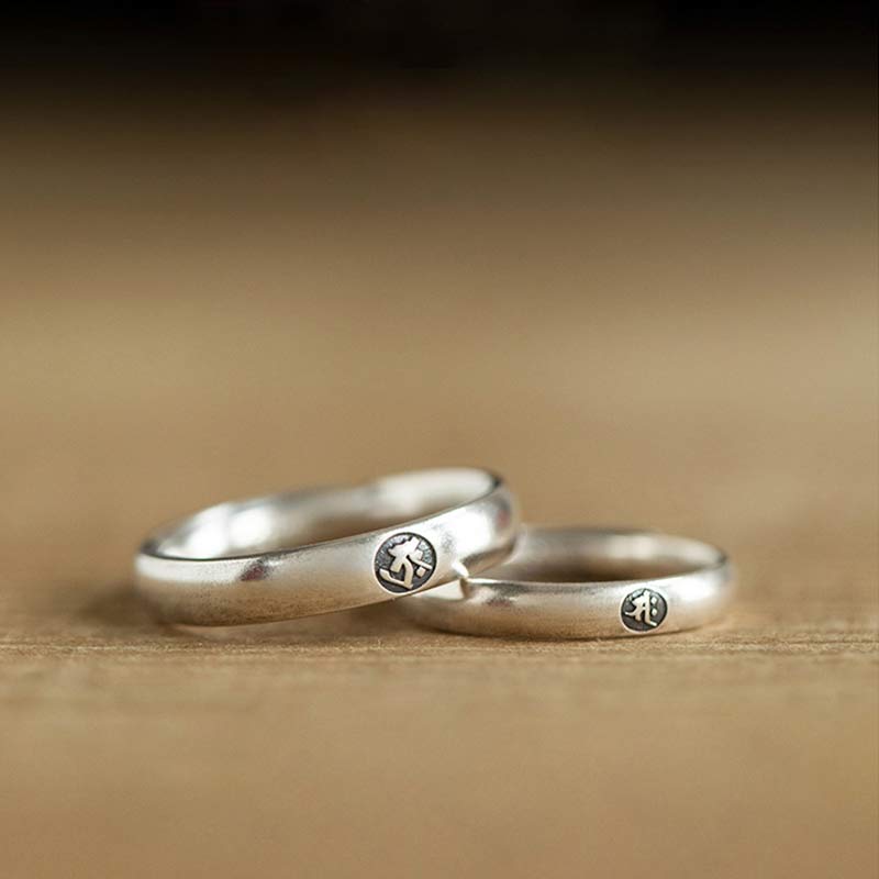 Nimara Ritual 925 Sterling Silver Chinese Zodiac Natal Buddha Blessing Couple Ring