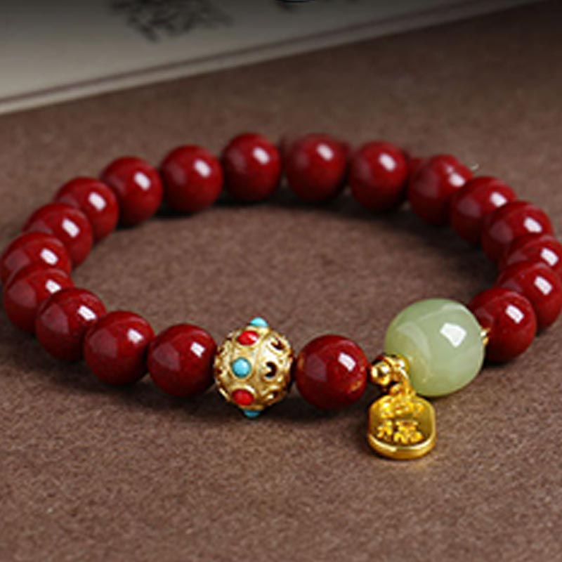 Nimara Ritual Cinnabar Green Aventurine Fortune Protection Charm Bracelet