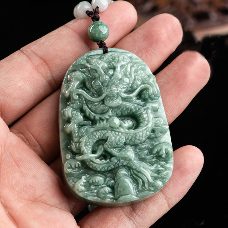 Nimara Ritual Chinese Zodiac Dragon Jade Prosperity Necklace Bead String Pendant