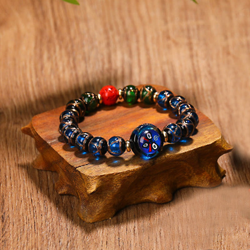 Nimara Ritual Tibetan Five God of Wealth Thangka Liuli Glass Bead Chinese Zodiac Protection Bracelet