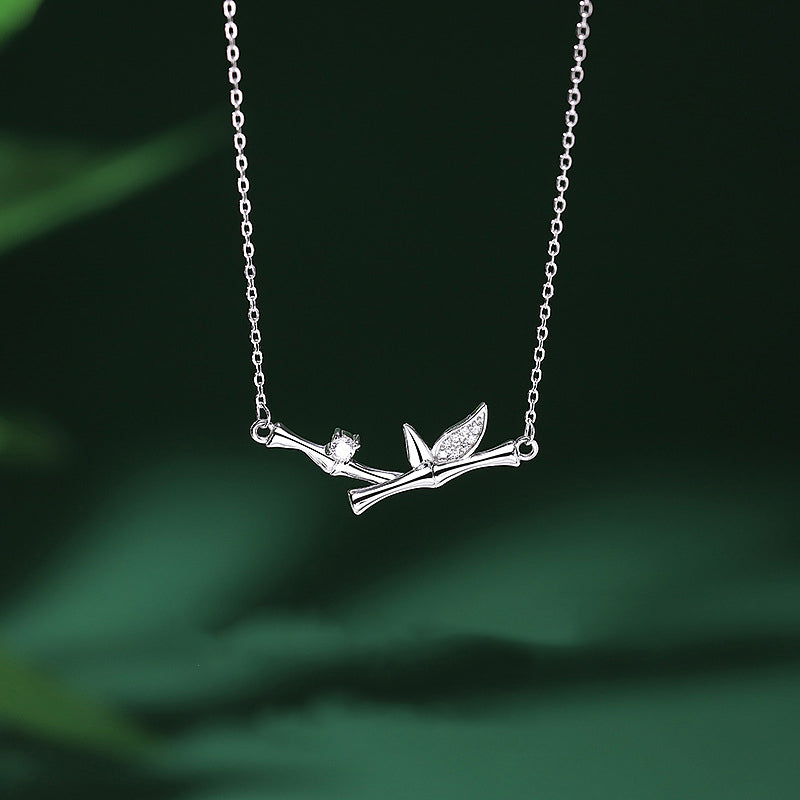 Nimara Ritual Bamboo Leaf Design Copper Zircon Wealth Necklace Pendant