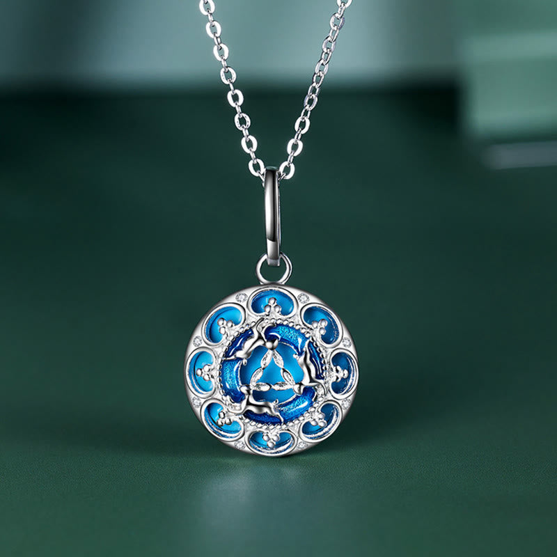Nimara Ritual 925 Sterling Silver Round Turquoise Three Rabbits Balance Necklace Pendant