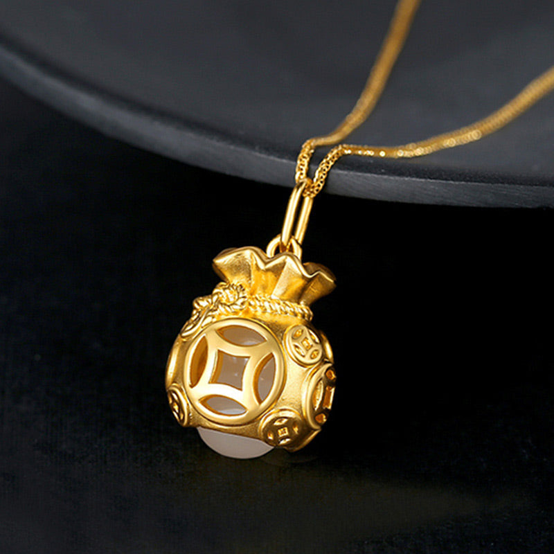 Nimara Ritual Auspicious Feng Shui Money Bag Jade Pendant Necklace
