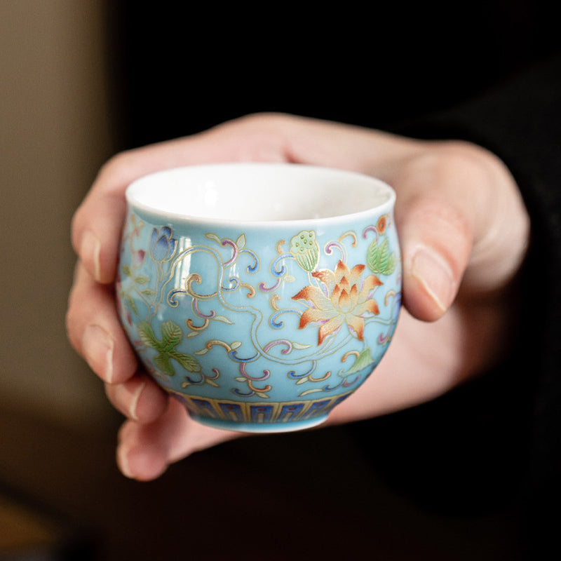 Nimara Ritual Lotus Flower Pod Pattern Ceramic Teacup Kung Fu Tea Cup 80ml