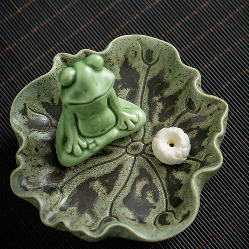 Nimara Ritual Leaf Meditation Frog Pattern Healing Ceramic Incense Burner Decoration