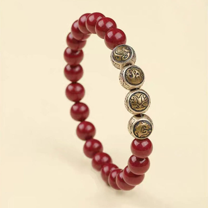 Nimara Ritual 925 Sterling Silver Natural Cinnabar Four Beasts Blessing Bracelet