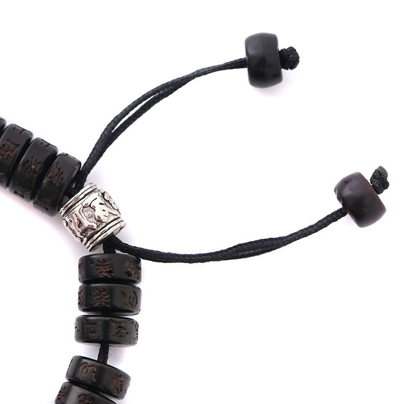 Nimara Ritual Tibet Coconut Shell Carved Om Mani Padme Hum Dorje Vajra Bell Happiness String Bracelet