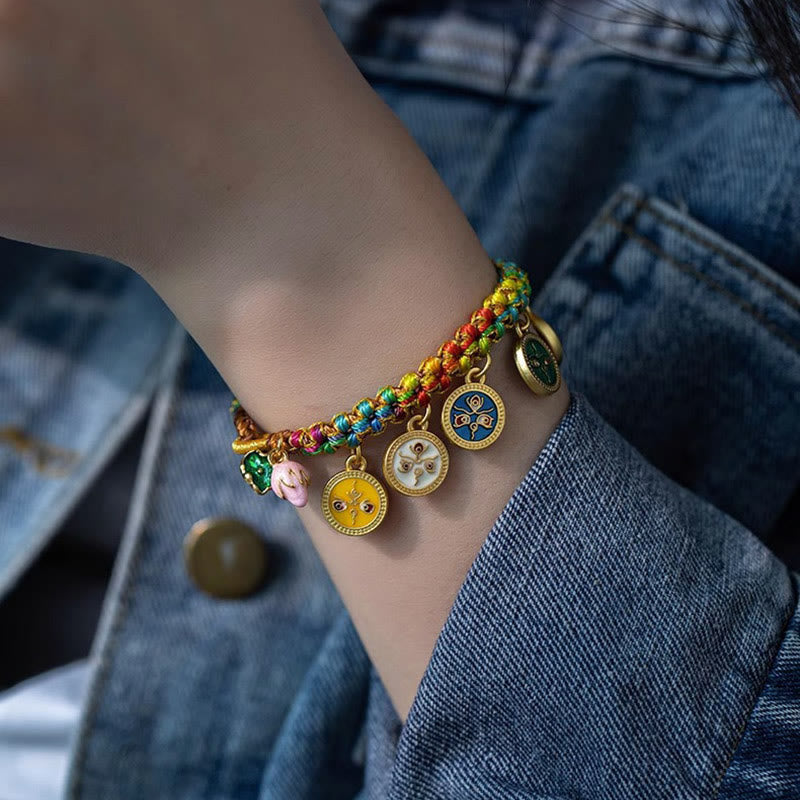 Nimara Ritual Tibetan Colorful Rope Five God Of Wealth Luck Braid Bracelet