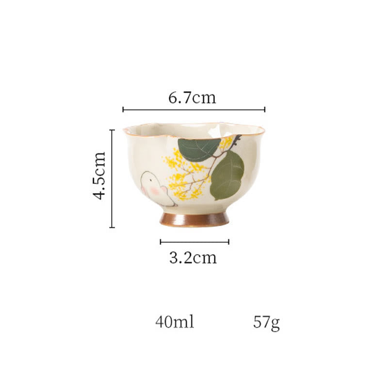 Nimara Ritual Hand Painted Small Osmanthus Rabbit Ceramic Teacup Kung Fu Tea Cup 40ml