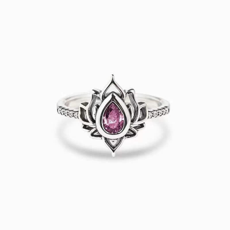 Nimara Ritual Sterling Silver Lotus Zircon Blessing Protection Ring