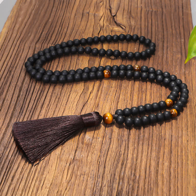 Nimara Ritual 108 Mala Beads Frosted Stone Tiger Eye Balance Bracelet Necklace Pendant