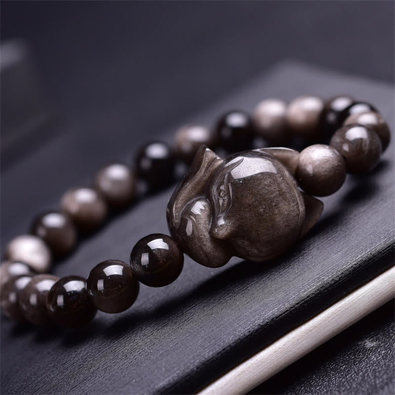 Nimara Ritual Natural Silver Sheen Obsidian Fox Protection Bracelet