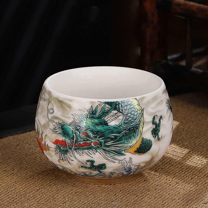 Nimara Ritual Dragon Cicada Bamboo Deer Crane Lotus Plum Flower Ceramic Teacup Kung Fu Tea Cup Bowl 185ml