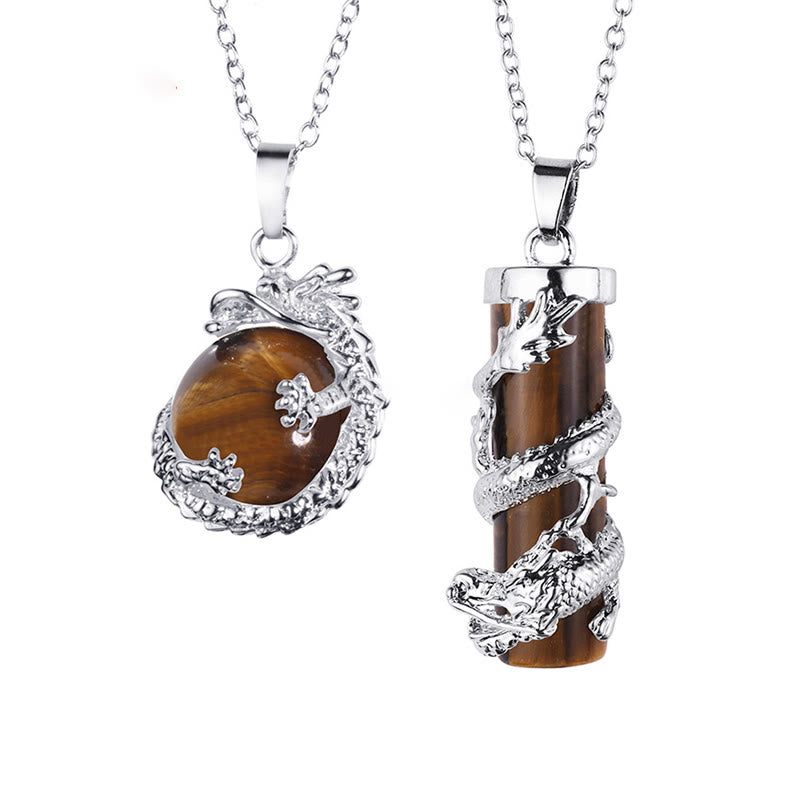 Nimara Ritual 2pc Dragon Wrapped Round Ball Gemstone Couple Necklace Pendant