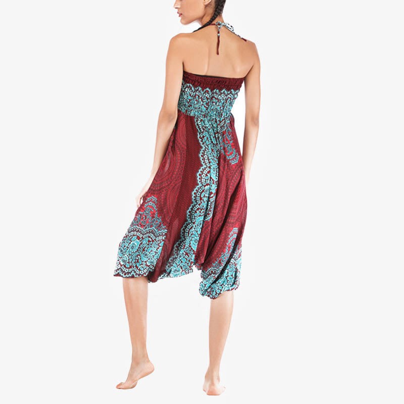 Nimara Ritual Two Style Wear Round Geometric Pattern Loose Smocked Harem Trousers Jumpsuit High Waist Women's Yoga Pants