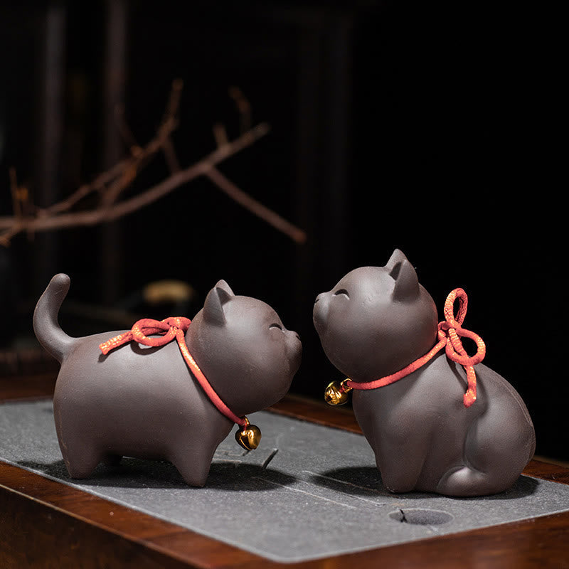 Nimara Ritual Mini Lovely Cat Tea Pet Purple Clay Figurine Desk Decoration