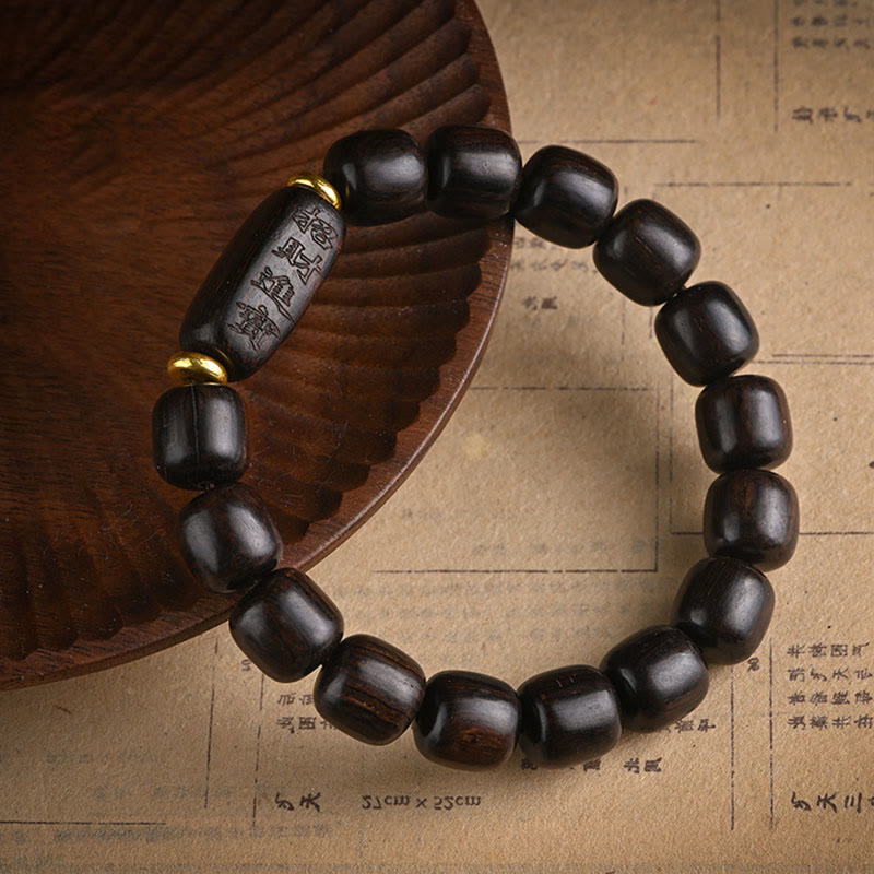 Nimara Ritual Tibetan Ebony Wood Barrel Beads Lucky And Treasure Balance Bracelet