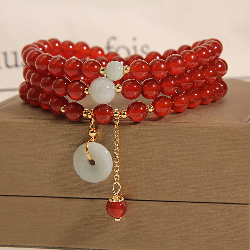 Nimara Ritual Natural Red Agate Jade Peace Buckle Calm Triple Wrap Bracelet