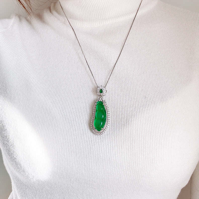 Nimara Ritual Fortune Bean Cyan Jade Luck Necklace Pendant