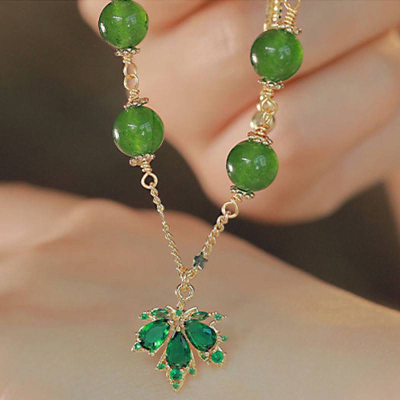 Nimara Ritual 14k Gold Plated Green Chalcedony Maple Leaf Courage Strength Bracelet