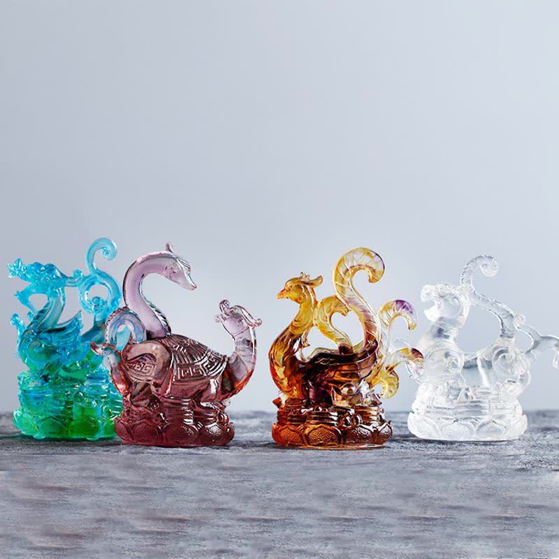 Nimara Ritual Feng Shui Four Symbols Azure Dragon Handmade Liuli Crystal Art Piece Home Office Decoration