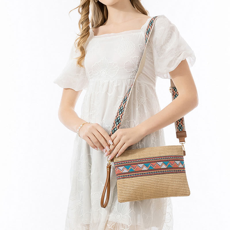 Nimara Ritual Boho Colorful Geometry Straw Woven Crossbody Bag Shoulder Bag Handbag