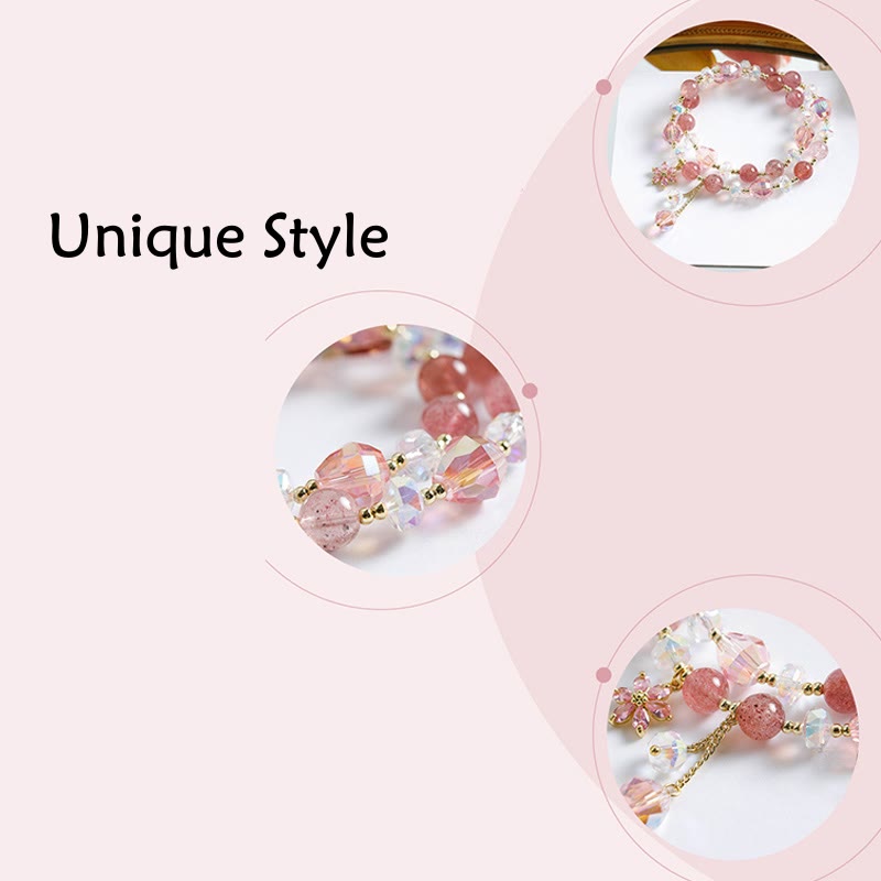 Nimara Ritual Strawberry Quartz Zircon Flower Healing Double Wrap Bracelet