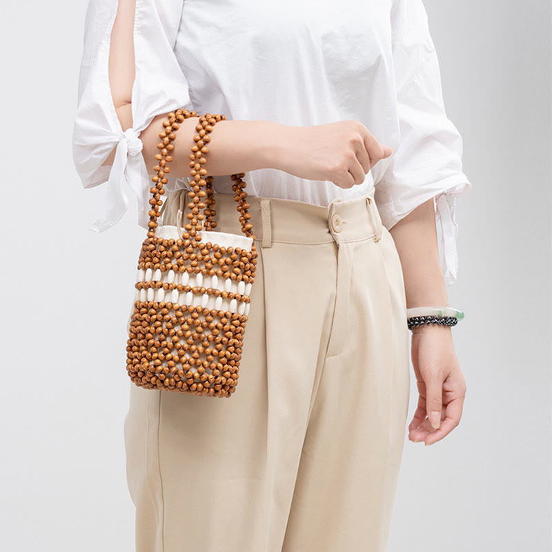 Nimara Ritual Hand-woven Bucket Portable Wooden Beads Handbag