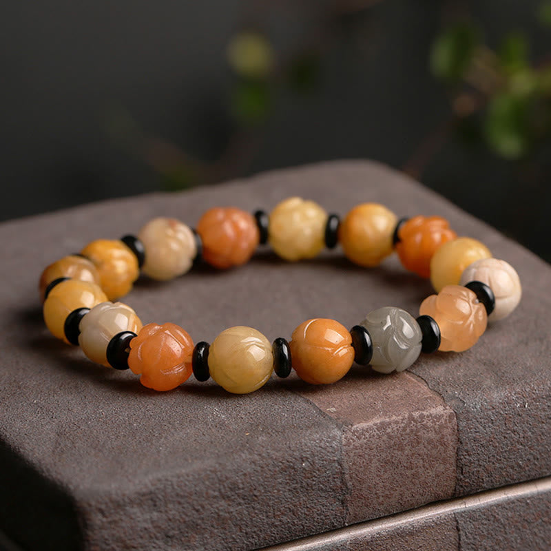 Nimara Ritual Golden Silk Jade Lotus Wealth Luck Bracelet