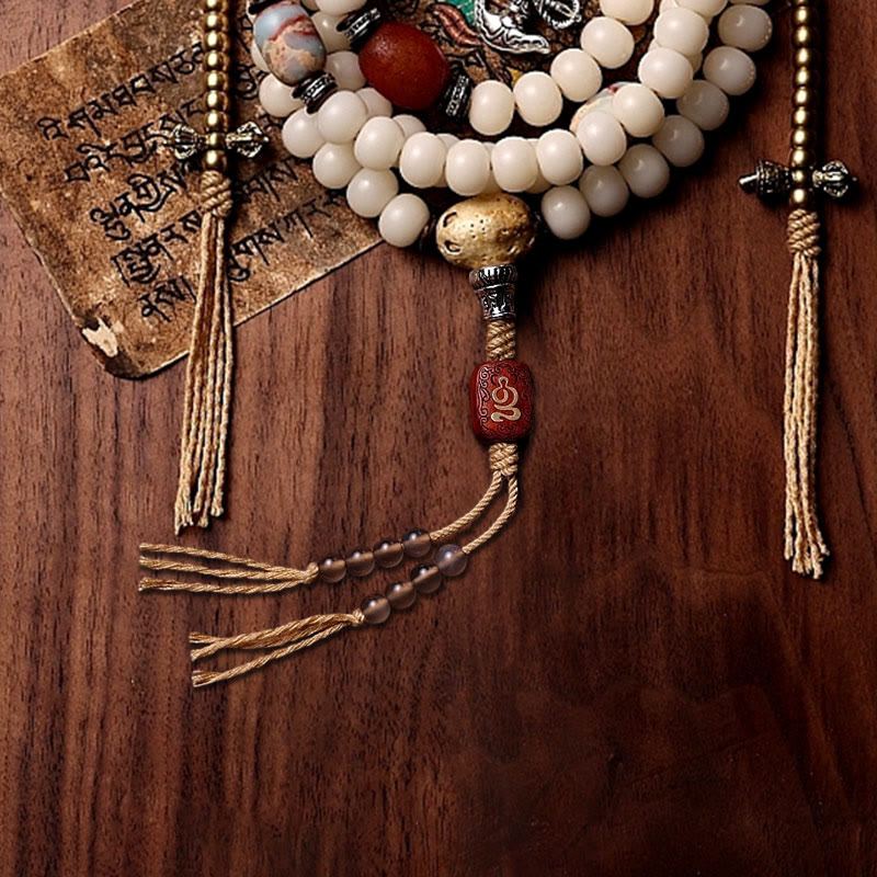 Nimara Ritual Tibet 108 Mala Beads Bodhi Seed Bagua Vajra Dzi Bead Gray Agate Wealth Bracelet