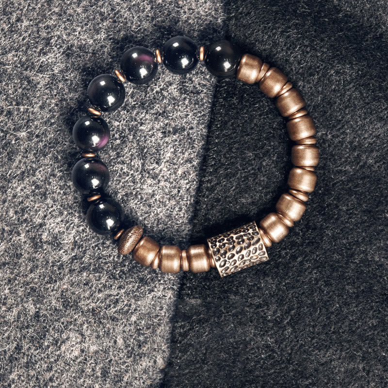 Nimara Ritual Lava Rock Stone Rainbow Obsidian Brass Support Healing Bracelet