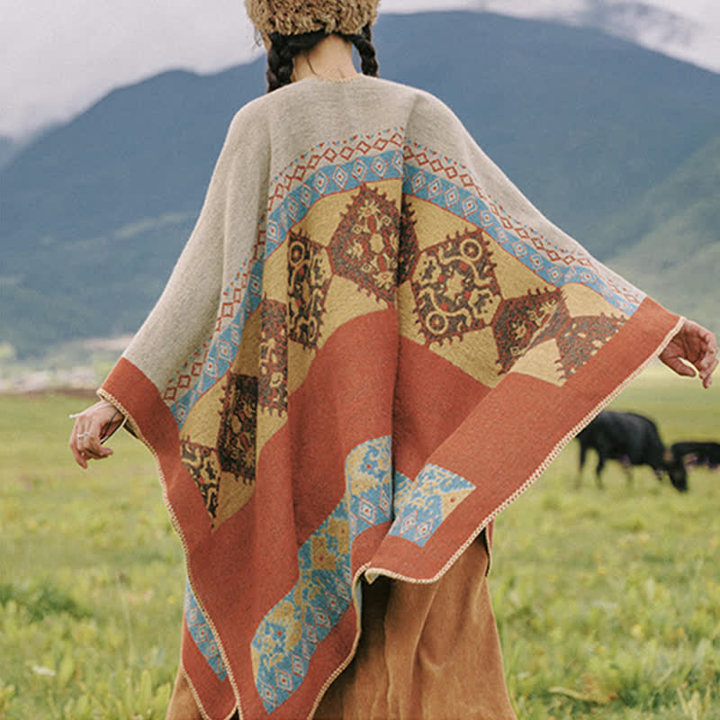 Nimara Ritual Tibetan Shawl Diamond Pattern Winter Warm Cloak Scarf