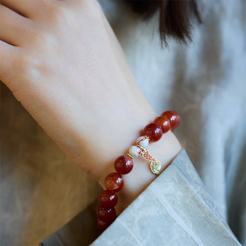 Nimara Ritual Natural Red Agate Peace Talisman Fu Character Dragon Tail Confidence Charm Bracelet