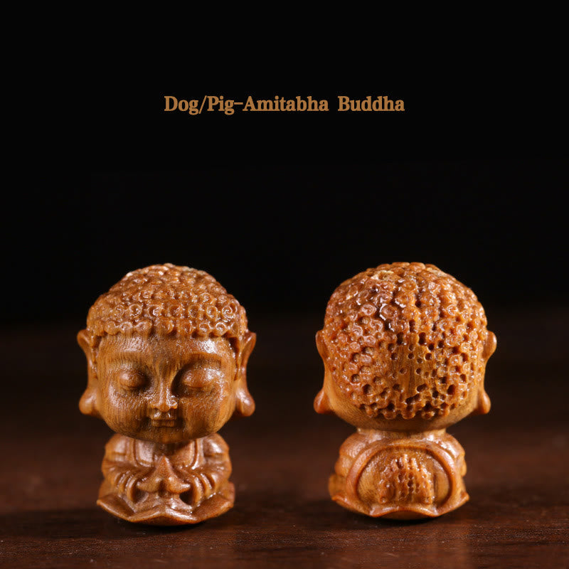 Nimara Ritual Chinese Zodiac Natal Buddha Green Sandalwood Lotus Engraved Positive Home Decoration
