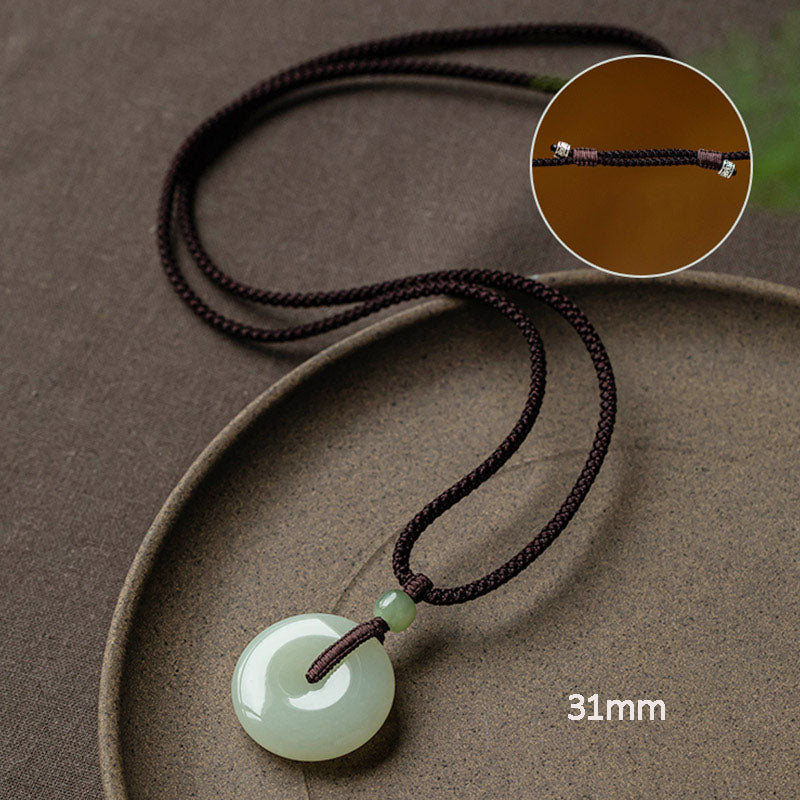 Nimara Ritual Natural Round Jade Peace Buckle Luck Prosperity Necklace Pendant