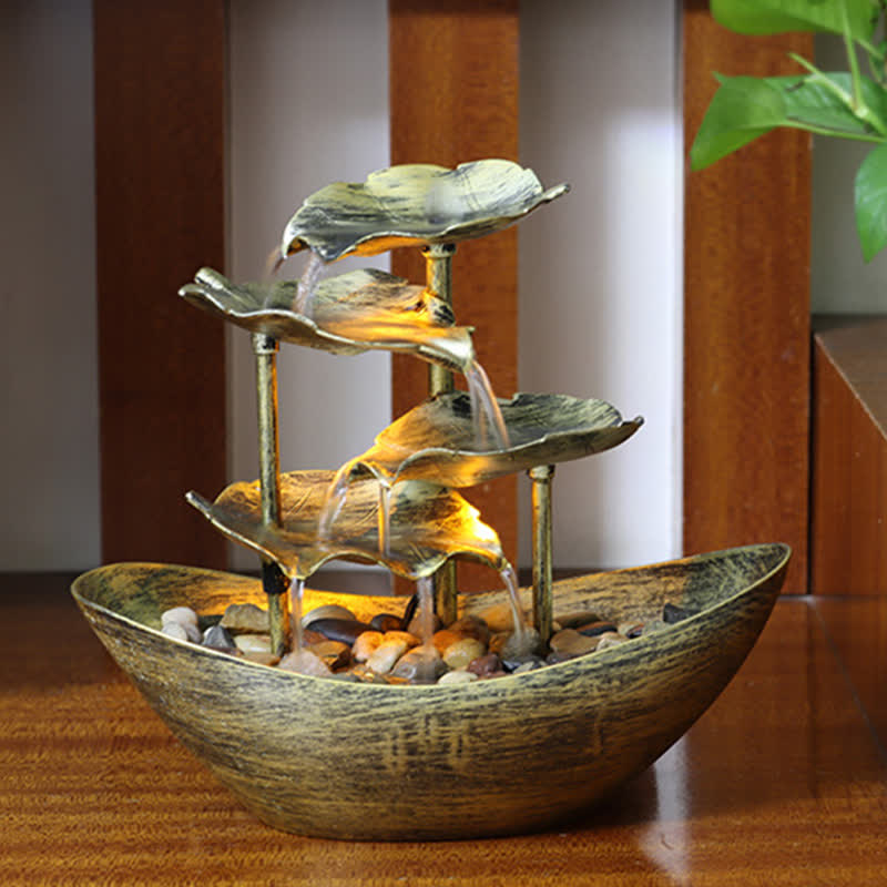 Nimara Ritual Lotus Leaf Shaped Waterfall Fountain Tabletop Ornaments With LED Light Home Office Desktop Decoration