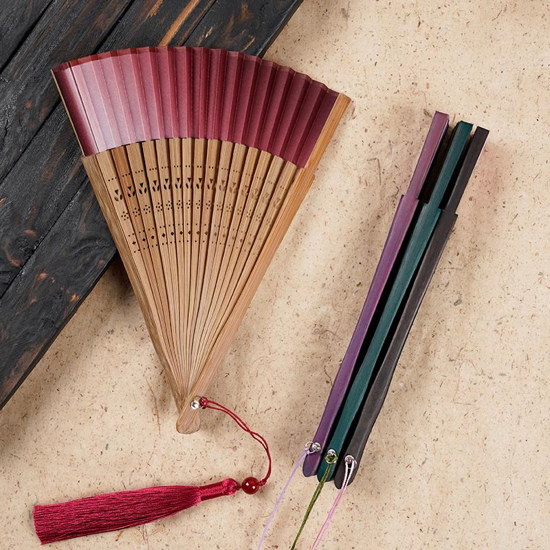 Nimara Ritual Solid Color Gradient Hollow Engraved Handheld Bamboo Folding Fan