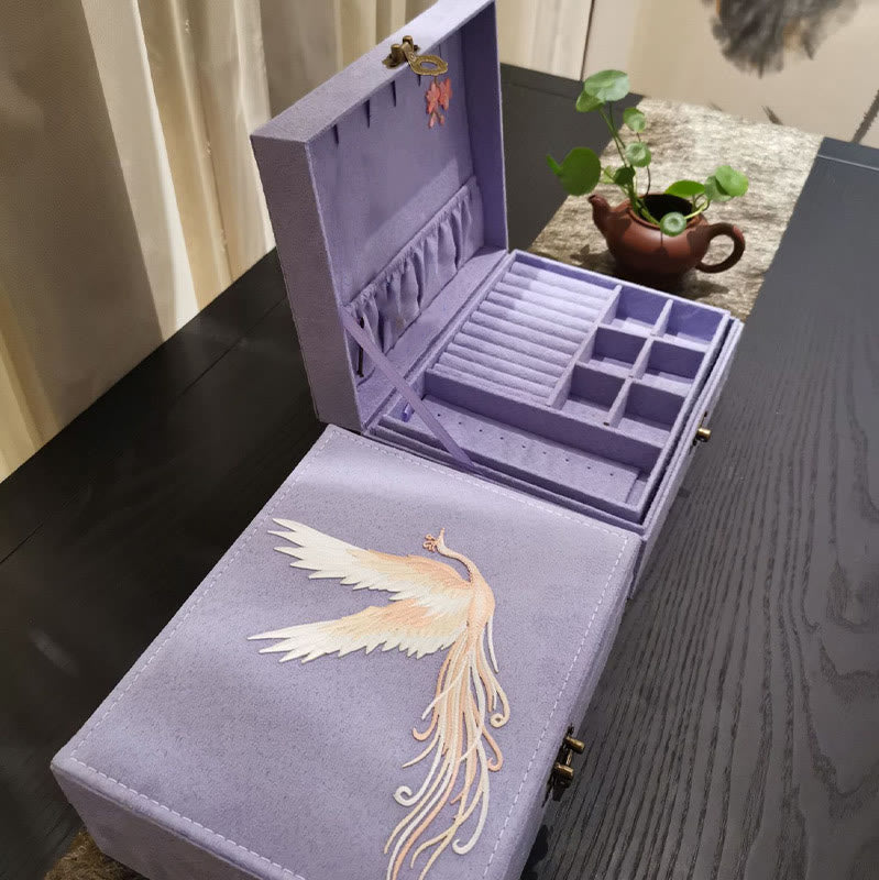 Nimara Ritual Purple Phoenix Jewelry Box Organizer Two-Layer Jewelry Storage Box Flannel Box