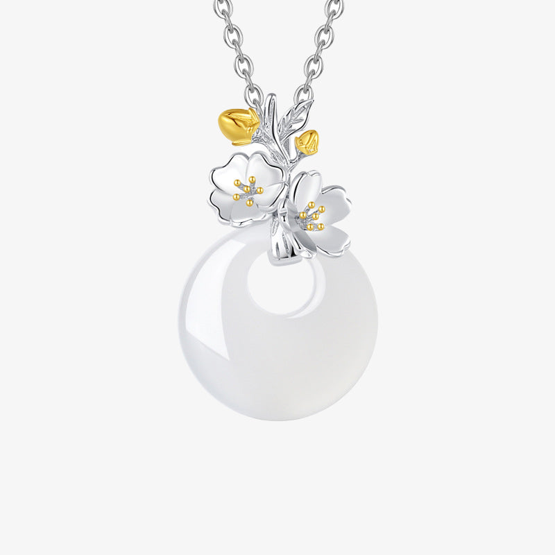 Nimara Ritual 925 Sterling Silver Round Chalcedony Twelve Months Flower Harmony Necklace Pendant