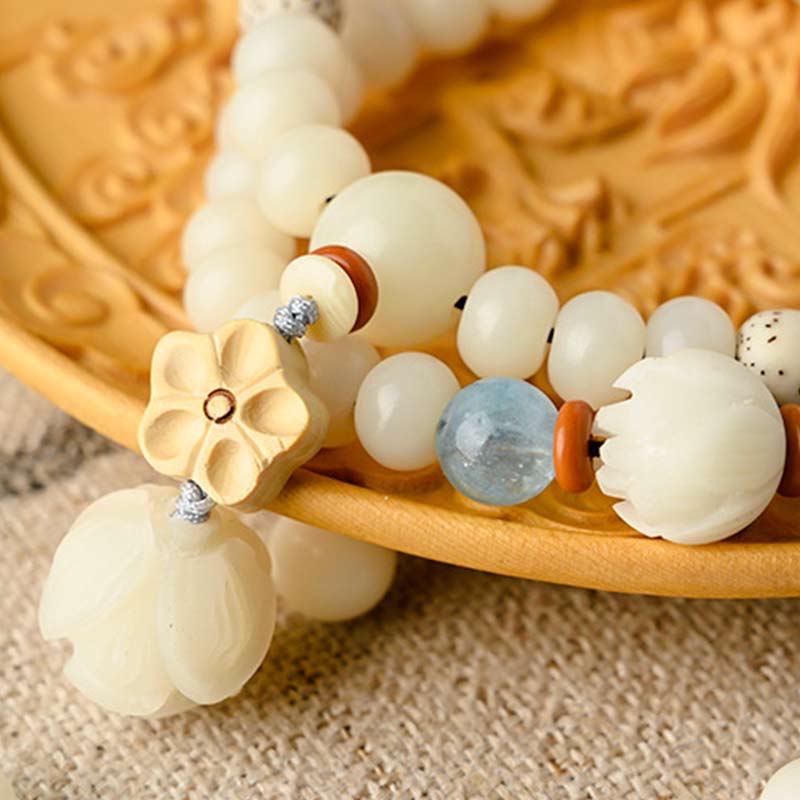 Nimara Ritual Tibetan White Jade Bodhi Lotus Blessing Bracelet